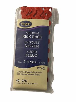Wrights Medium Rick Rack Ric Rac PC401 Scarlet 2.5 yd  NEW Sewing quilting