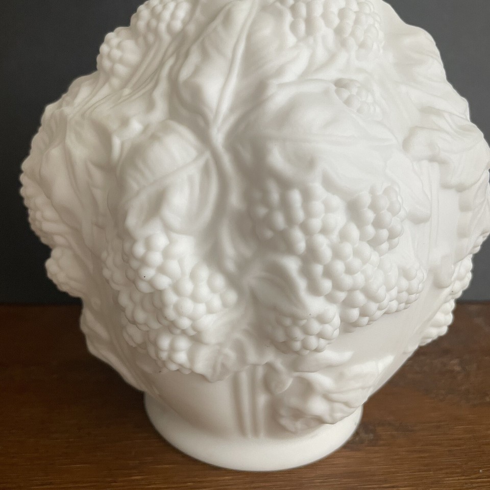 Vintage Imperial Glass Loganberry Pattern White Satin Milk Glass Vase