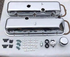 Chevrolet Chrome CHEATER Valve Covers SLANT  BBC 396 427 454 KIT 40 PC KIT NEW