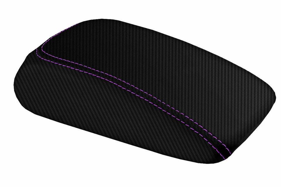 Se adapta a Audi A3 2015-2020 tapa de consola de fibra de carbono reposabrazos cubierta puntada púrpura Foto 2 de 4