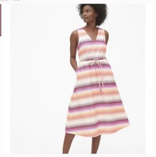 NWT GAP WOMENS MIDI DRESS SLEEVELESS LINEN COTTON SIZE 4 OMBRE