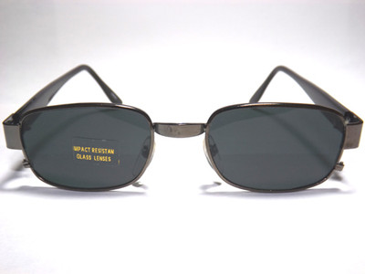 Men Rectangular Sunglasses Glass Lens Metal Frame Plastic Temple 100% UV400