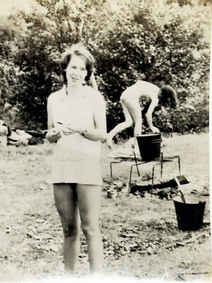 1960s Slender Pretty Women Beach Naked Legs Vintage B&W Photo Snapshot