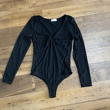 Altar d State Black V-Neck Long Sleeve Bodysuit Sz Medium Lettuce Trim Layering