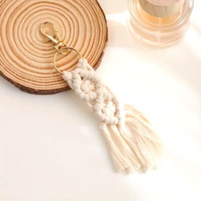 Boho Vintage Beige Cotton Rope Hand-woven Keychain Bag Car Keychain Pendant Gift