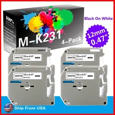 4 PK MK231 MK-231 Label Tape Used for P-touch PT-70 PT-45M(Black on White)