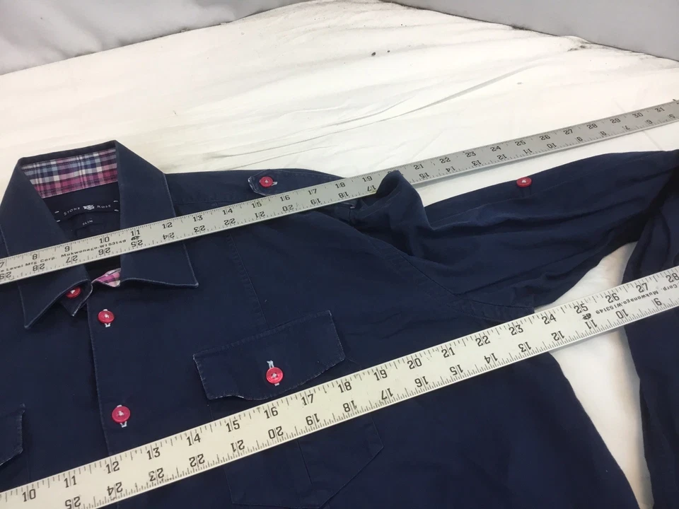 Stone Rose Slim Fit Shirt M Blue Cotton Plaid Cuff Made Turkey YGI R1-142 - Image 3 of 4