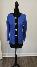 Carolina Herrera Jacket Vintage Royal Blue/Black Gold Buttons Sz 6