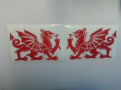 2 x große walisische rote Drache Auto Stoßstange Aufkleber Aufkleber Wales