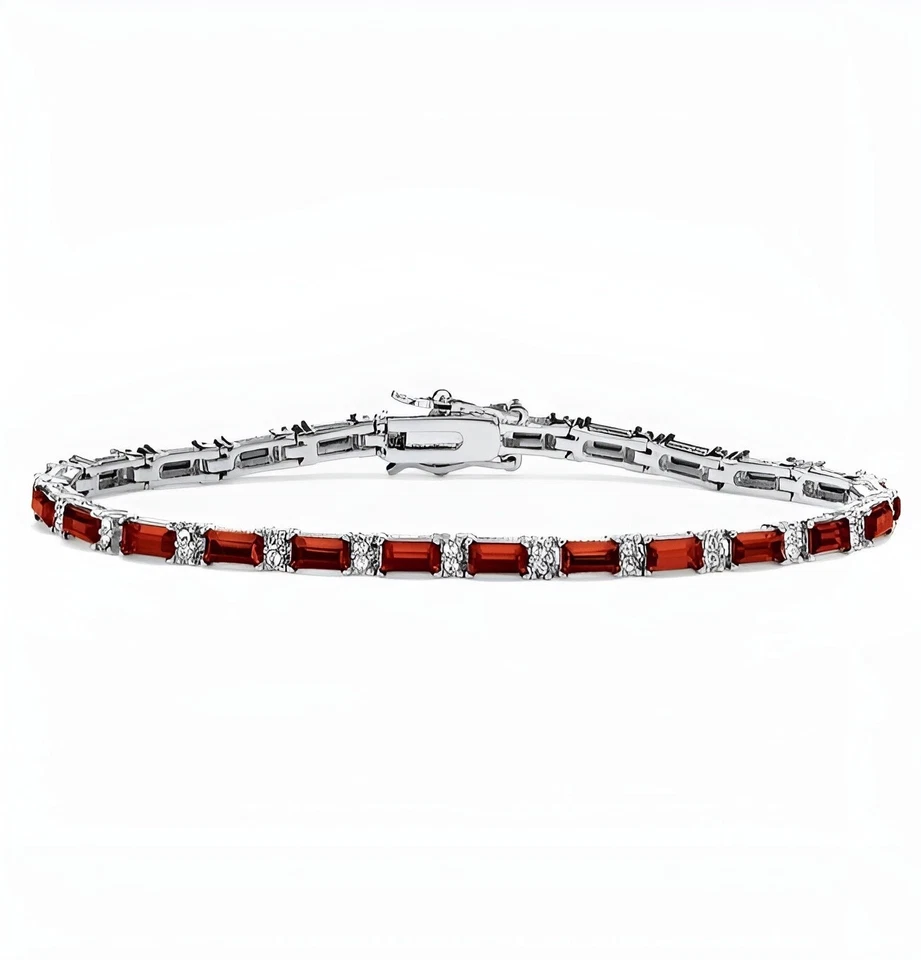 Ruby Emerald-Cut 6x4mm Tennis Bracelet With White Rhodium Plated - Image 2 of 4