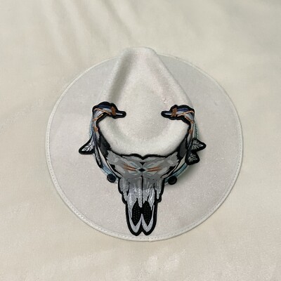 Payso Concept Cowgirl Cream and Blue Cow Stamp Hat Size M Payso Concept Cream And Blue Cow Stamp Cowgirls Hat Size M  main image 3