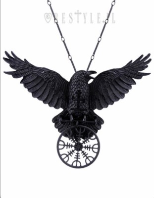 Restyle Helm der Ehrfurcht Rabe Rune Anhänger Halskette Goth Wikinger Mythologie nordisch