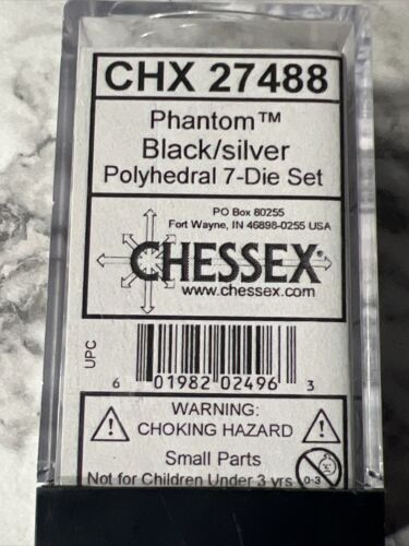 Chessex Dice Phantom Black W/silver CHX 27488 New 7 Piece Polyhedral Set DnD RPG - Picture 1 of 24