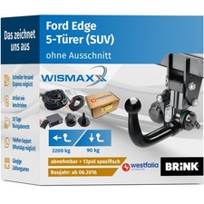 ANHÄNGERKUPPLUNG für Ford Edge ab 16 vert. abnehmbar BRINK +13pol E-Satz SPEZ