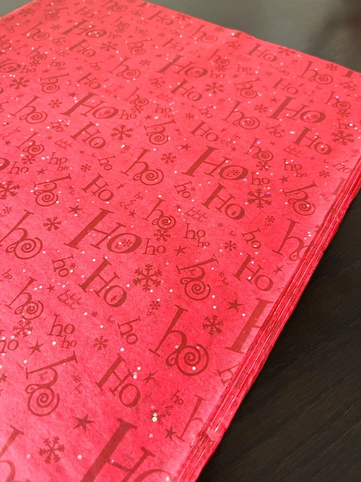 HO HO HO Red Design Tissue Paper Sheets Choose Size & Package Amount - Image 2 of 4