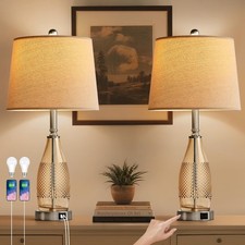 27" Glass Table Lamps for Bedrooms Set of 2, Modern Lamps for Nightstand with...