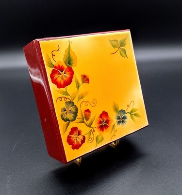 Colorful Lacquered Wood Box, Handmade, Handpainted, Vintage, High Gloss