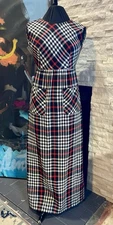 Vintage Suzy Pierette By Victor Costa Plaid Maxi Dress 60s/70s Front Pockets