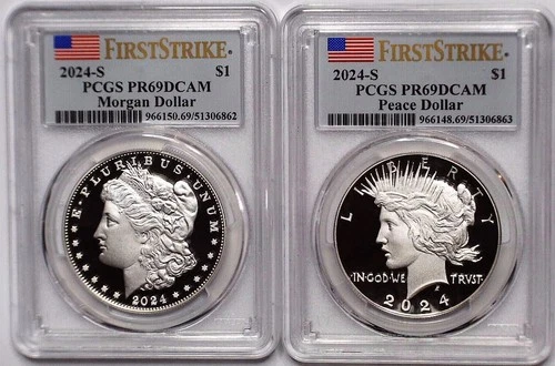 2024-S $1 Proof Morgan and Peace Silver Dollar 2pc Set PCGS PR69DCAM FDOI Flag