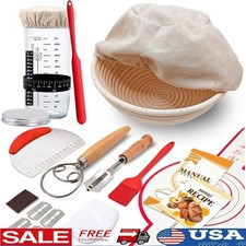 Complete Sourdough Starter Kit W/ Proofing Bowl Glass Jar Baking Tools New