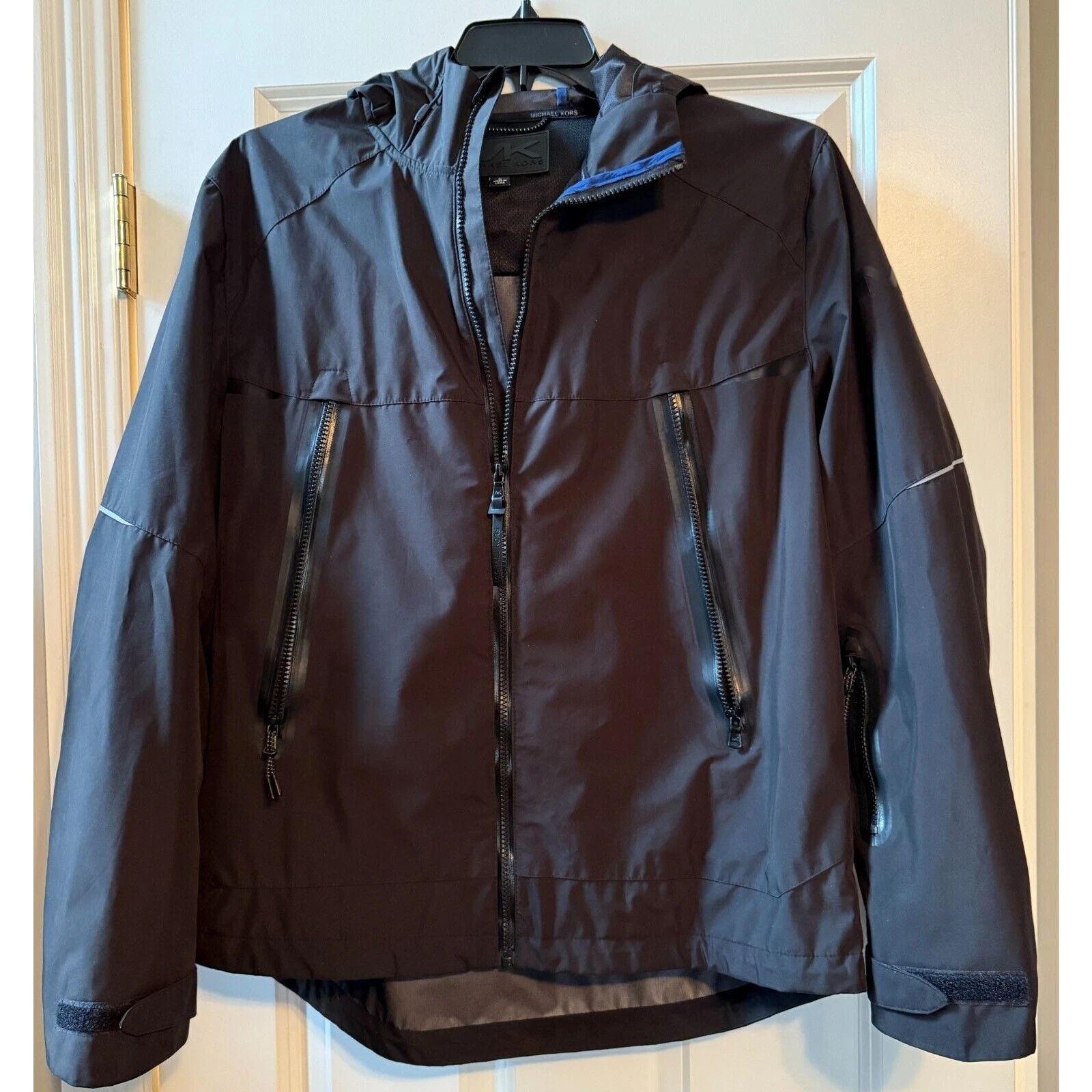 Cappotto sportivo riflettente Michael Kors con cappuccio antracite taglia large giacca uomo