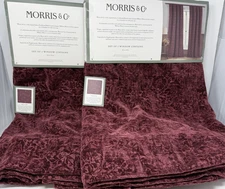 Morris & Co Strawberry Thief Velvet Jacquard Drapes 38x96 Set of 4~ Burgundy~