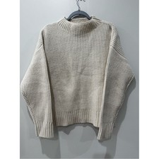 Varley Size Medium Skyla Funnel Neck Knit Sweater in White Cap Grey
