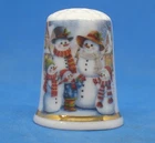 Birchcroft China Thimble -- Snowman and Family -- Free Dome Box
