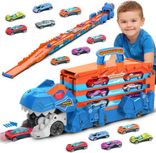 VATOS Toddler Truck Toy - Ejection Folding Dinosaur Track, Portable Truck Car wi