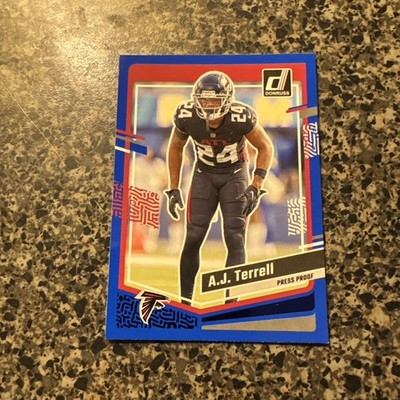 A.J. Terrell Blue Press Proof 2023 Donruss Football Card #17 Atlanta Falcons