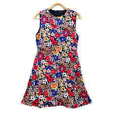 Zara Dress Womens A-line Mini Size L Red Blue Black Floral Sleeveless Round Neck