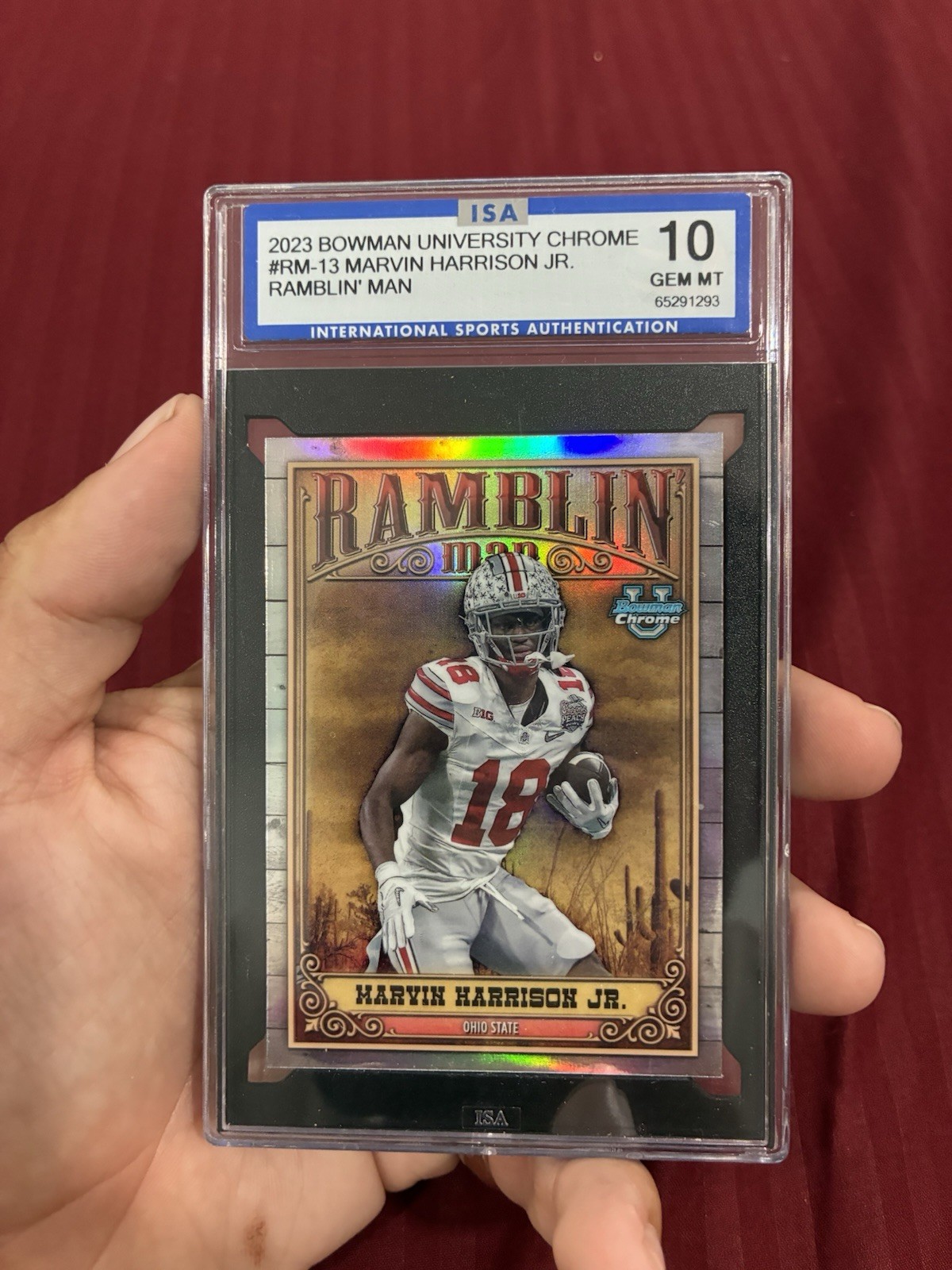2023 Bowman University Chrome Ramblin’ Man #RM13 Marvin Harrison JR. PSA 10
