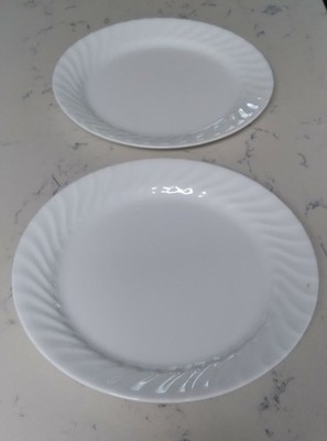 2 Corelle  White Swirl Enhancements Dinner Plates 10 USA MADE