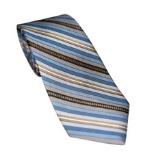 Vtg 60s SEARS Tie The Men  s Store Blue  Brown Striped Polyester MCM 57x3  USA