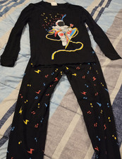 Boys Size 12 Black Astronaut Graphic Print Long Sleeve 2 Piece Pajama Set