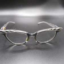 Vintage Liberty Cat Eye Eyeglass Frames Rhinestone Clear Silver Tone USA 5 1/4