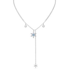 Silver Snowflake Pendant Necklace for Women Long Chain Cute Y Shaped Snowflake