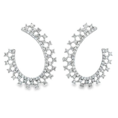 0.75ct Natural 136-Diamond Hoop Earrings, 14k White Gold