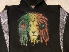 Rasta Lion With Sleeve Graphics Made In USA By Hill Heavy Hoodie Size Small Men