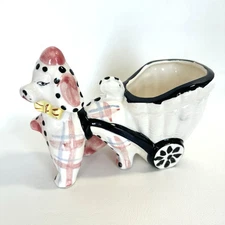 1950's Pink French Poodle Pulling Basket Cart Planter Kitchen Kitsch Poodle Dog