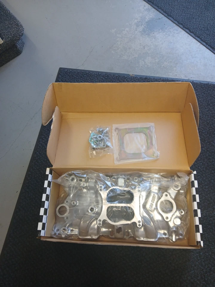 PC 22000 Doble Plano Aluminio Pulido Admisión Chevy SBC 350 Foto 3 de 4