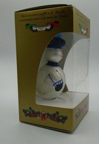 Pupazzo di neve vetro decorazione natalizia Italia Gilardoni Fausto scopa cappello cravatta blu - Foto 3 di 5