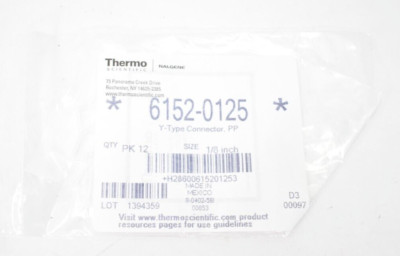 Lot of 12 Thermo Scientific Nalgene Tubing Y Type Connectors 6152-0125 1/8''
