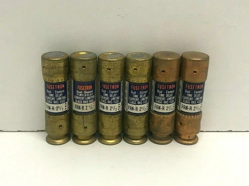 LOT OF (6) NOS! BUSSMANN 1/2A 250V DUAL ELEMENT TIME DELAY FUSES FRN-R-2 1/2