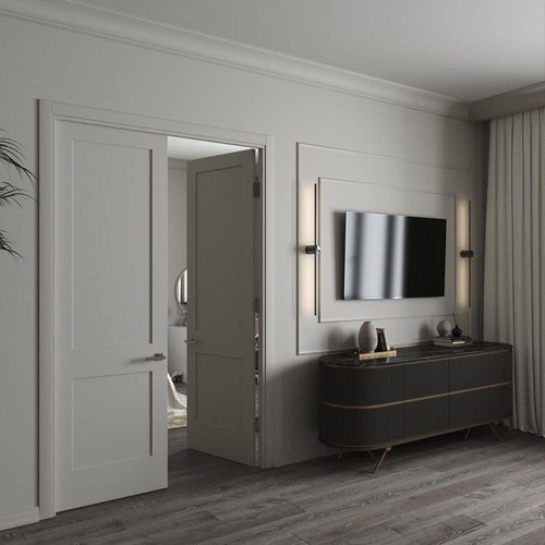 RESO Double Pre-hung interior French Door 44"W x 96"H Solid Core Satin Nickel - Picture 4 of 5