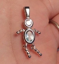 925 Sterling Silver Signed CZ  Blue Topaz Boy Birthstone Pendant
