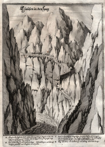 Lueg - Pass b. Salzburg Original Kupferstich Merian 1644 - Bild 1 von 1