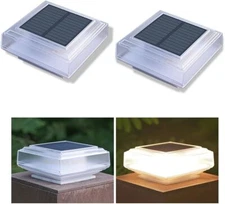 2Pack White Solar LED Cap Light For 4"x4"/5"x5"/6"x6" Wood/PVC/Vinyl Fence Post