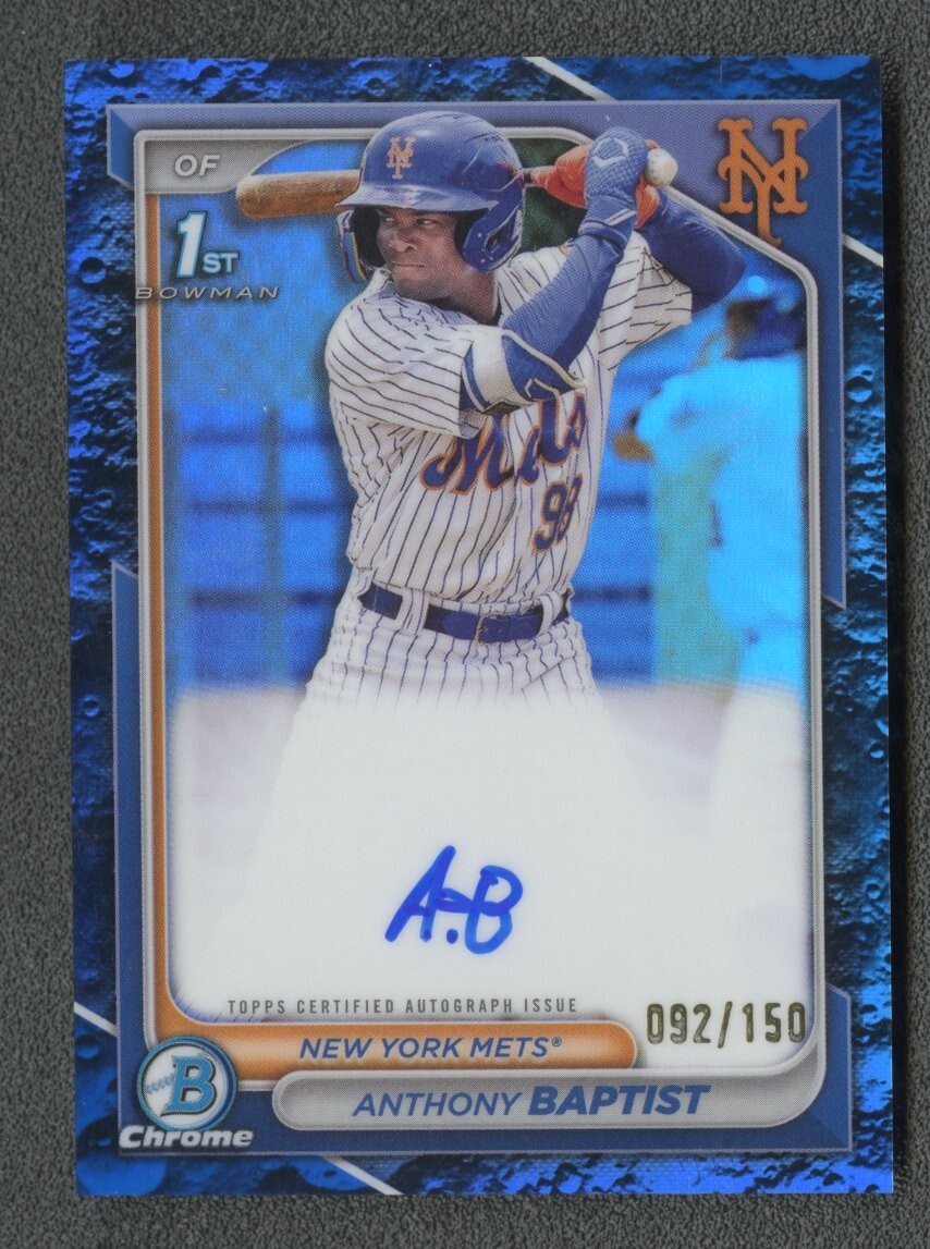 2024 Bowman Anthony Baptist Chrome Prospect Auto Blue Lunar Crater /150 1st Mets