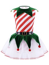 Kids Girls Christmas Costume Fancy Dress Up Outfits Stripes Print Tutu Skirt